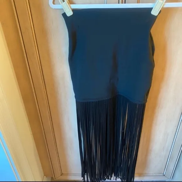 WOW Couture Black Fringe Bandage Skirt. Gold label