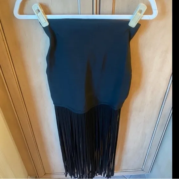WOW Couture Black Fringe Bandage Skirt. Gold label