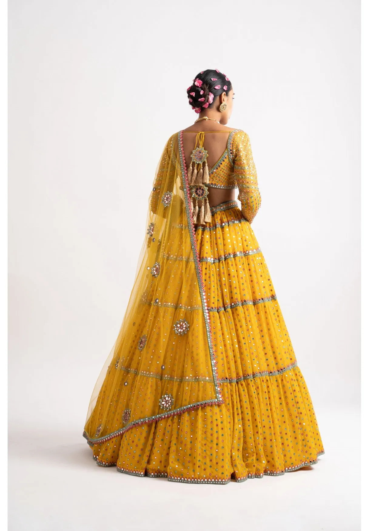 Yellow Multi Tier Multi Color Lehenga Set