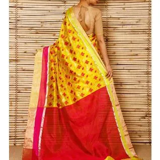 Yellow Silk Phool Meena Jaal Chanderi Saree