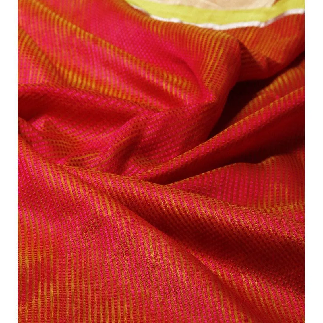 Yellow Silk Phool Meena Jaal Chanderi Saree