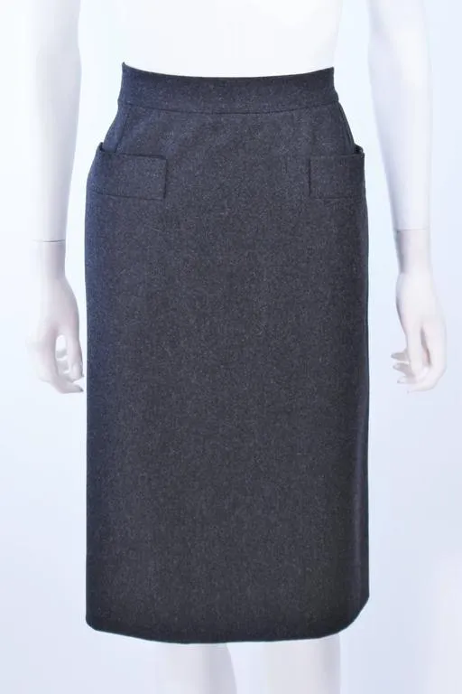 YVES SAINT LAURENT Charcoal Wool Pencil Skirt Size 46