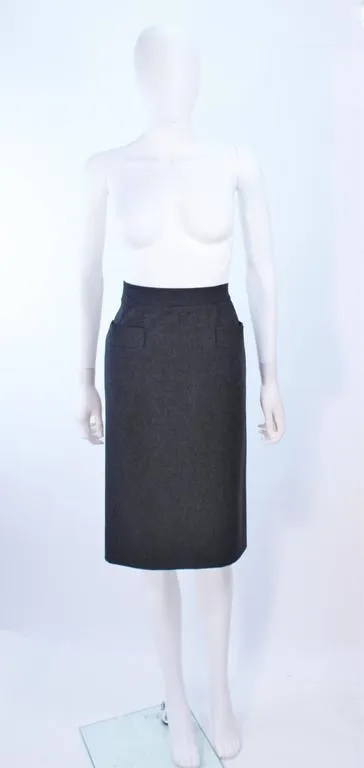YVES SAINT LAURENT Charcoal Wool Pencil Skirt Size 46