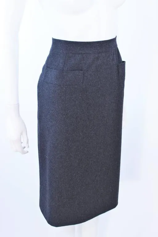 YVES SAINT LAURENT Charcoal Wool Pencil Skirt Size 46