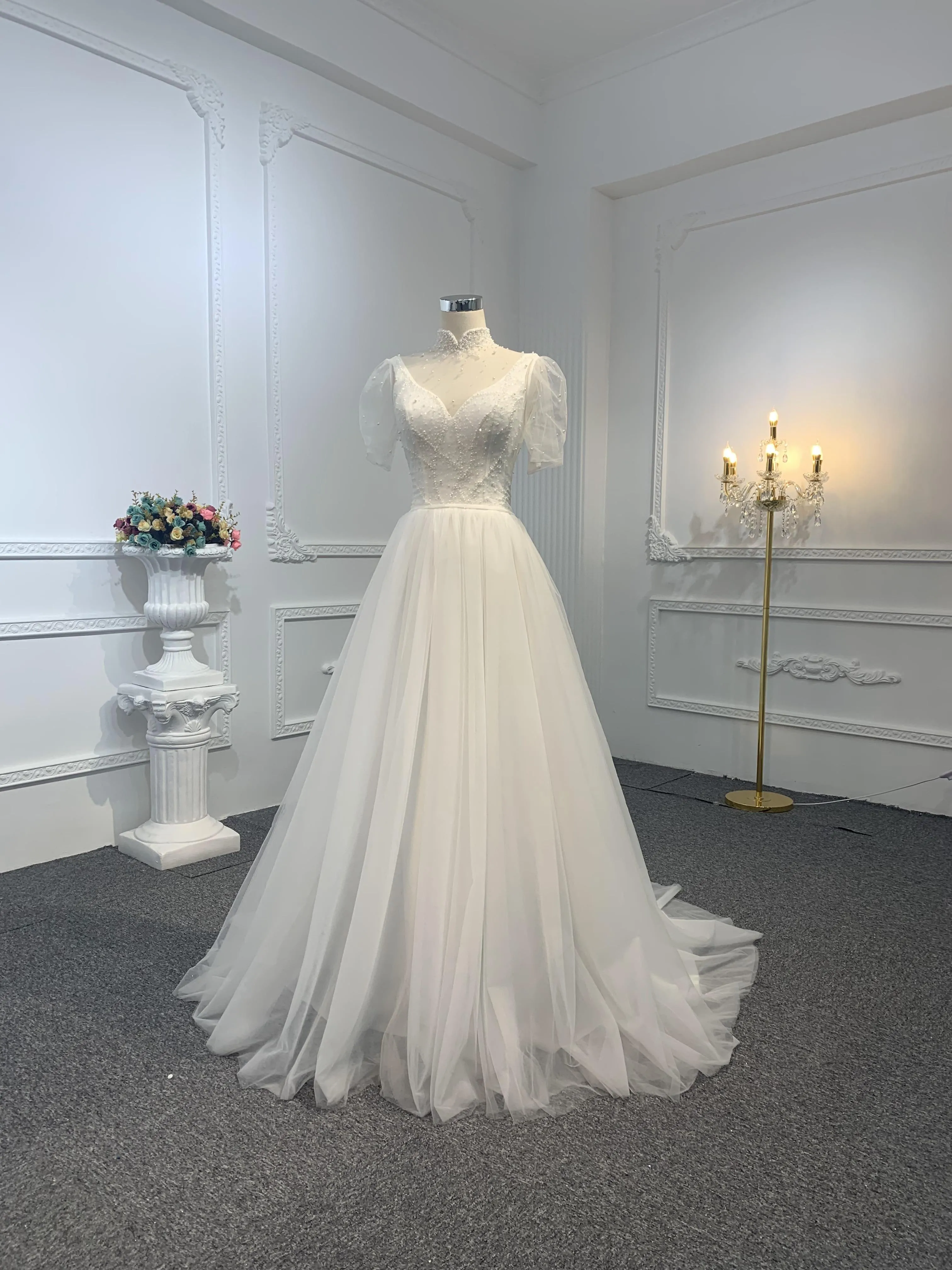 Z029-BYG OFF-WHITE ORGANZA A-LINE DRESS