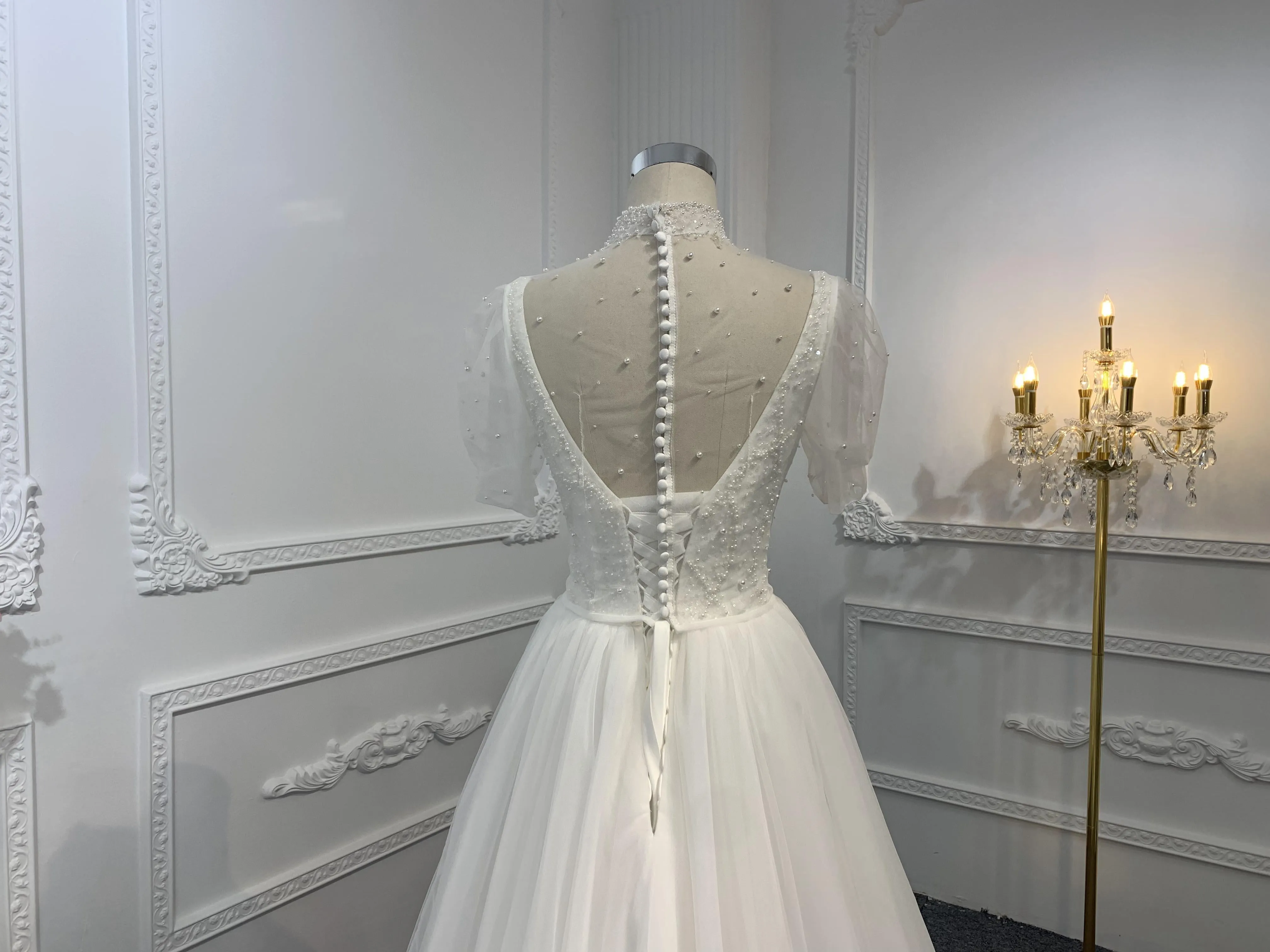 Z029-BYG OFF-WHITE ORGANZA A-LINE DRESS
