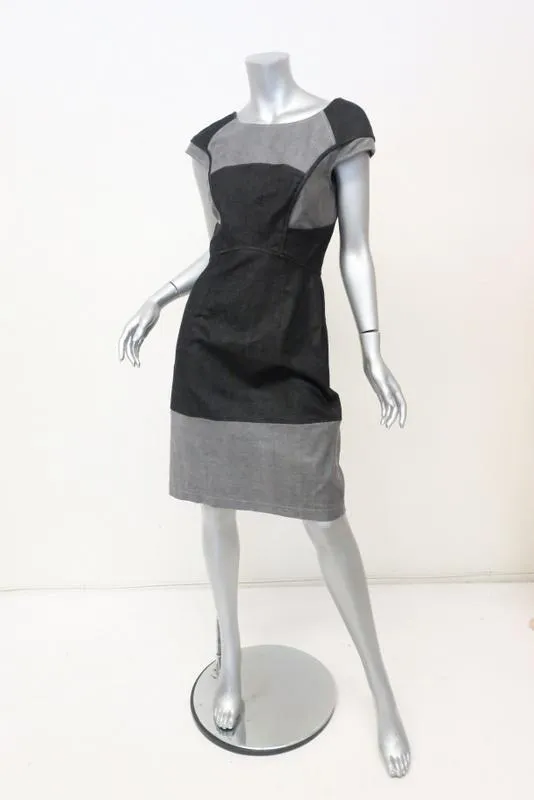 Zac Posen Denim Dress Two-Tone Cotton Size 6 Cap Sleeve Sheath