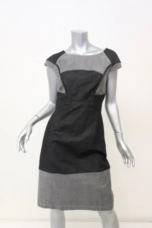 Zac Posen Denim Dress Two-Tone Cotton Size 6 Cap Sleeve Sheath