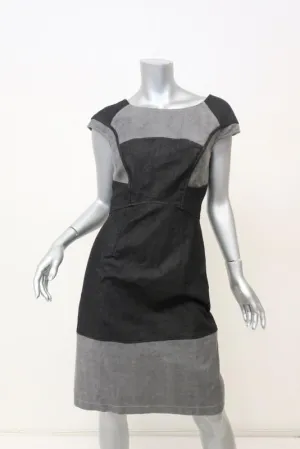 Zac Posen Denim Dress Two-Tone Cotton Size 6 Cap Sleeve Sheath