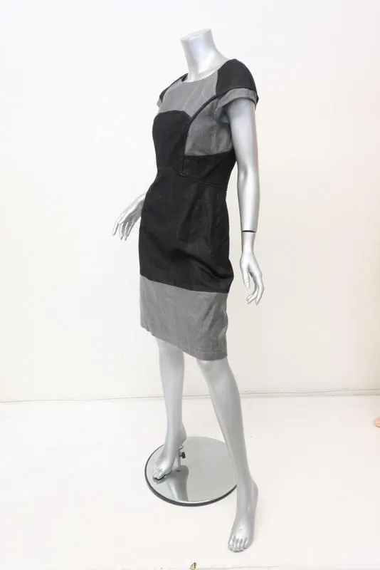 Zac Posen Denim Dress Two-Tone Cotton Size 6 Cap Sleeve Sheath