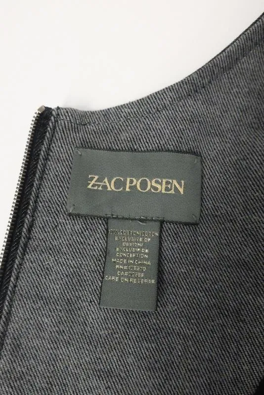 Zac Posen Denim Dress Two-Tone Cotton Size 6 Cap Sleeve Sheath