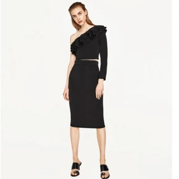 Zara 2 PC SET Ruffle Shoulder Top and Skirt