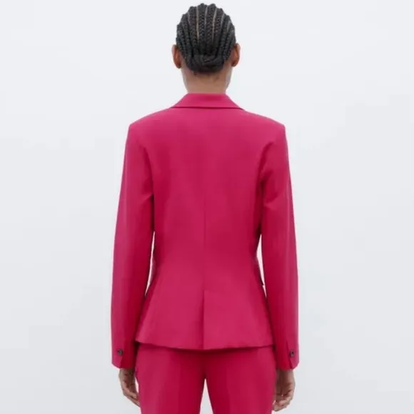 Zara Basic Blazer Single Breasted Classic Office Fuschia Hot Pink 8 NEW
