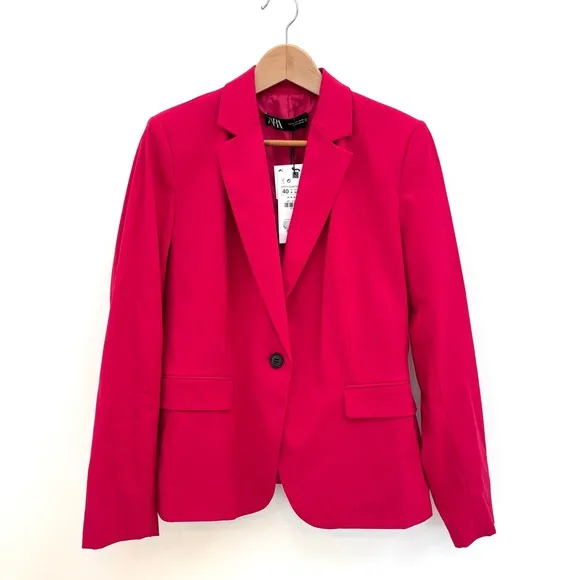 Zara Basic Blazer Single Breasted Classic Office Fuschia Hot Pink 8 NEW