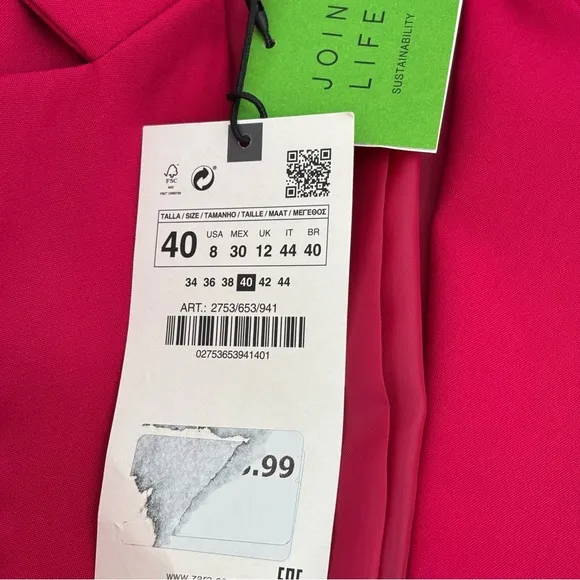 Zara Basic Blazer Single Breasted Classic Office Fuschia Hot Pink 8 NEW