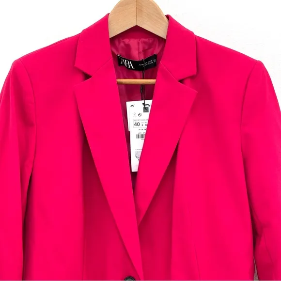 Zara Basic Blazer Single Breasted Classic Office Fuschia Hot Pink 8 NEW