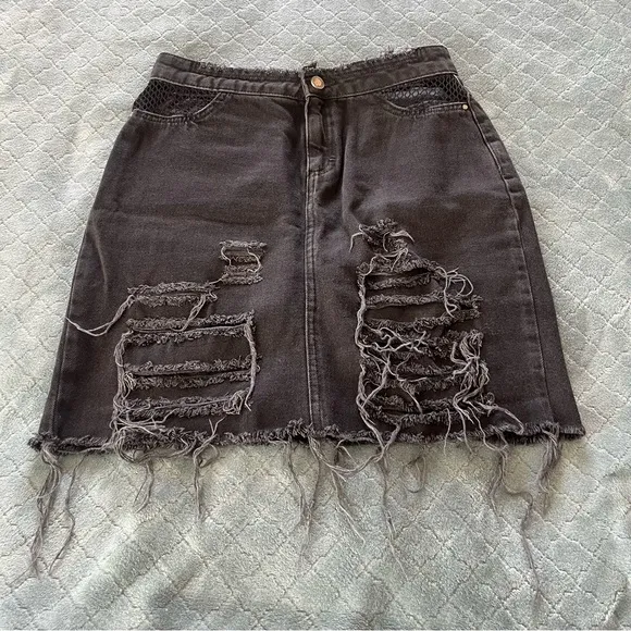 Zara Gray Mini dark gray Jean Pencil Skirt vampire vampcore whimsygoth